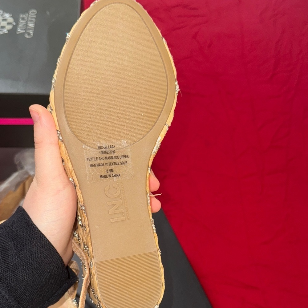 INC International Concepts Tan and Silver Woven Wedges - Picture 15 of 17
